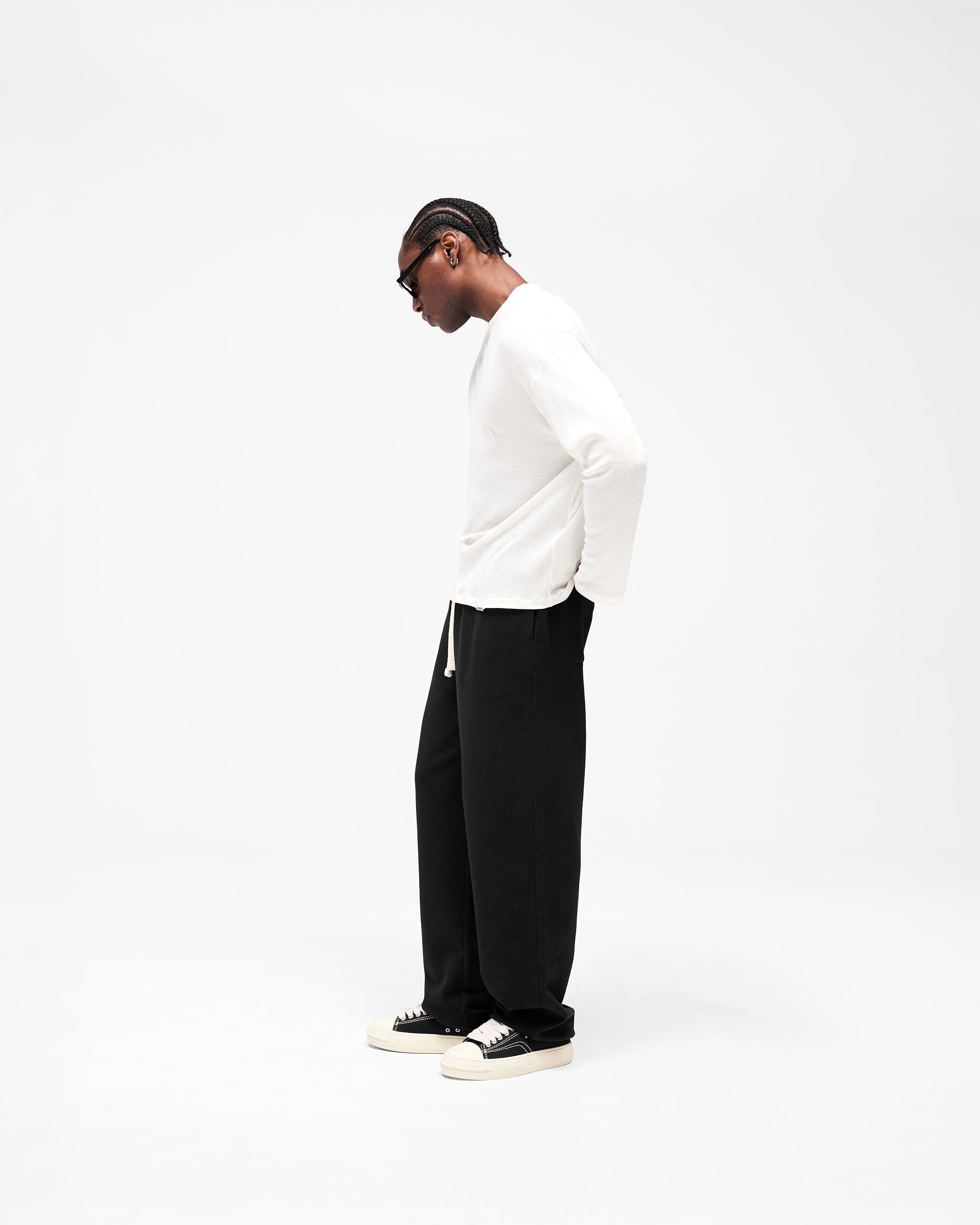 Initial Wide Leg Cuffed Sweatpant - Jet Black