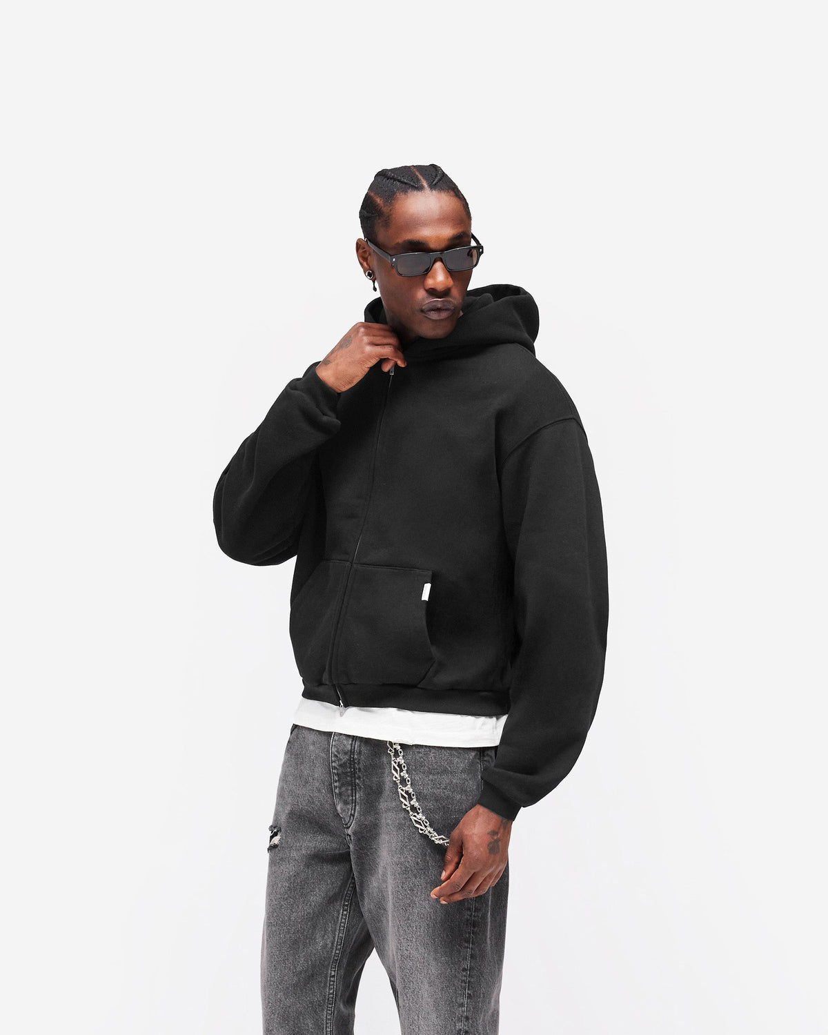 GH Shrunken Zip Hoodie - Jet Black