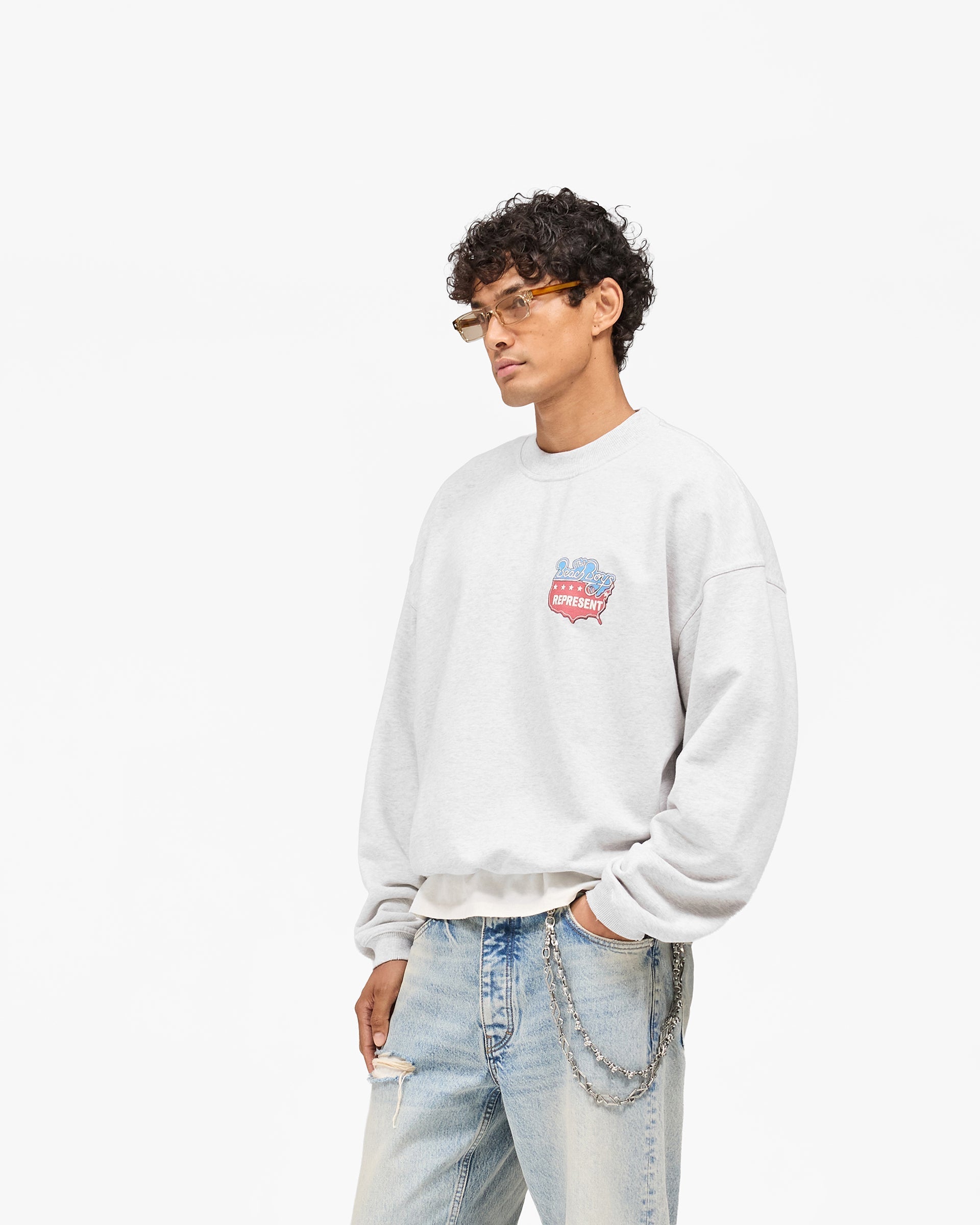 Represent x Beach Boys Americas Band Sweater - Ice Grey Marl