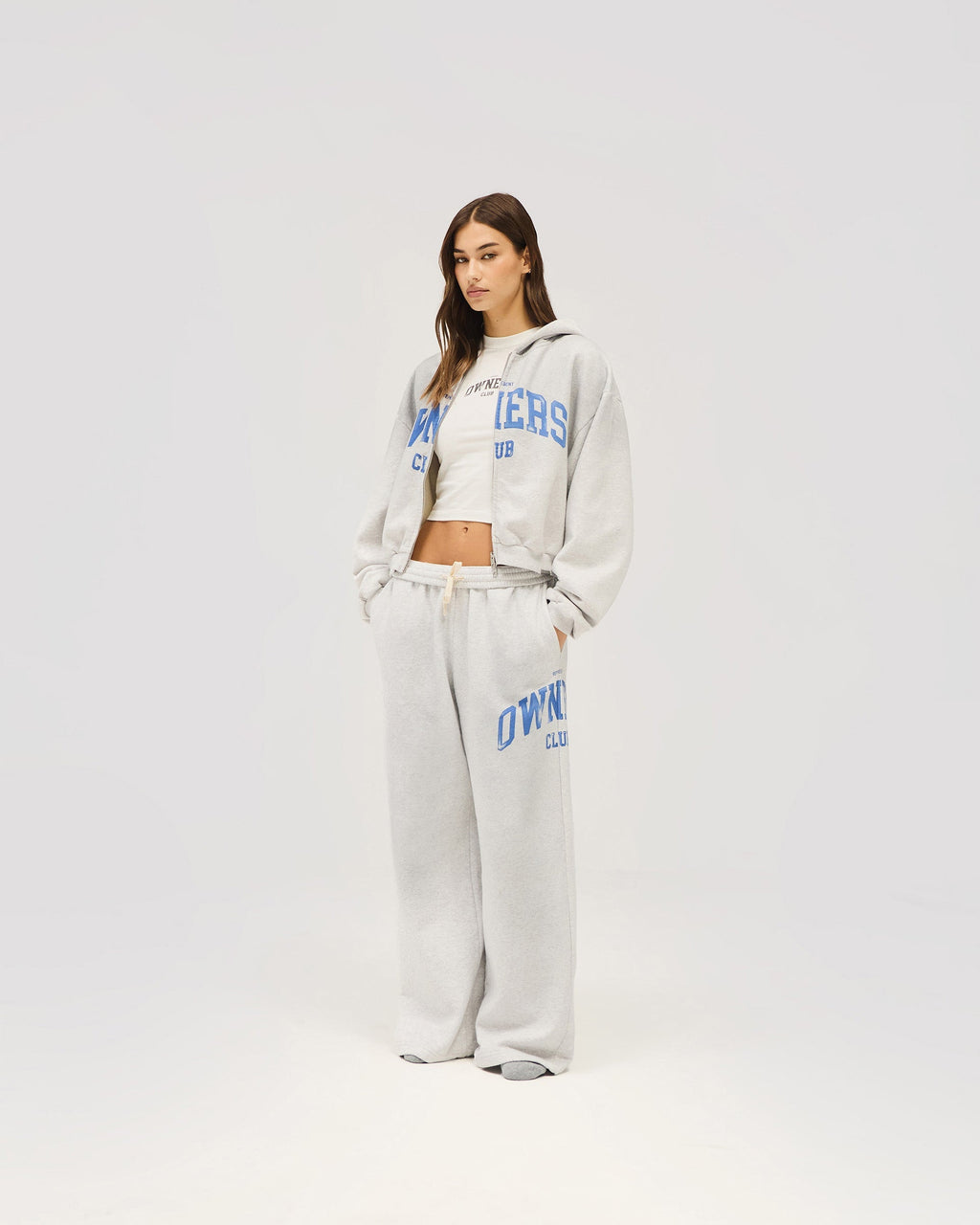Represent Owners Club Zip Through Hoodie - Sprayed Ice Grey Marl