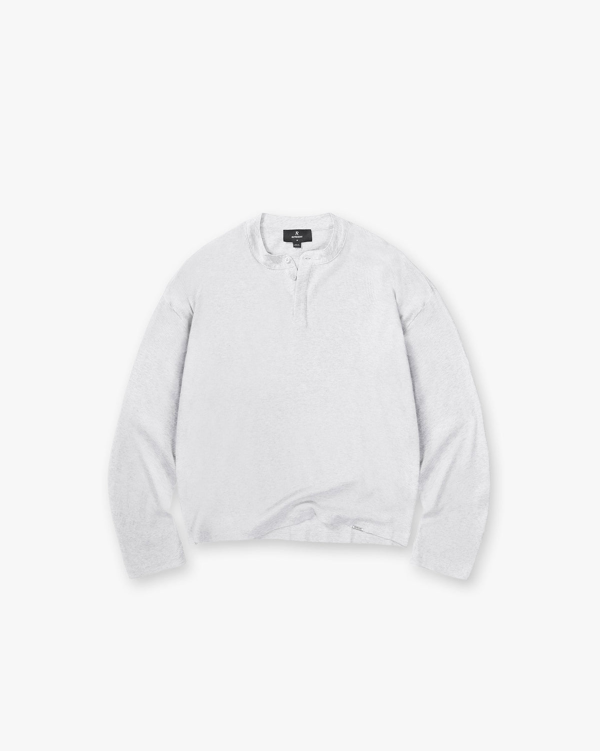 Initial Henley Waffle Long Sleeve T-Shirt - Ice Grey Marl