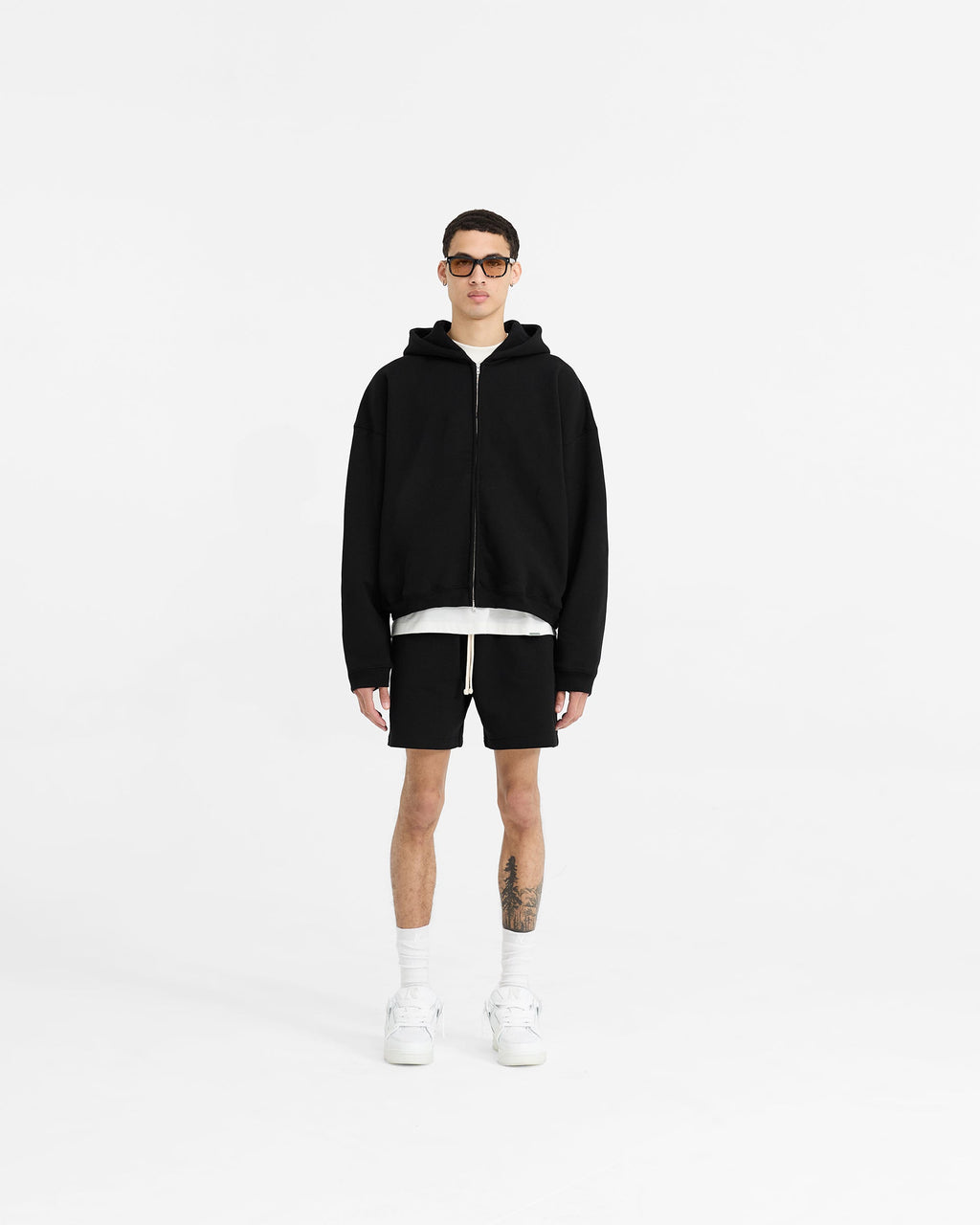 Initial Boxy Zip Through Hoodie - Jet Black