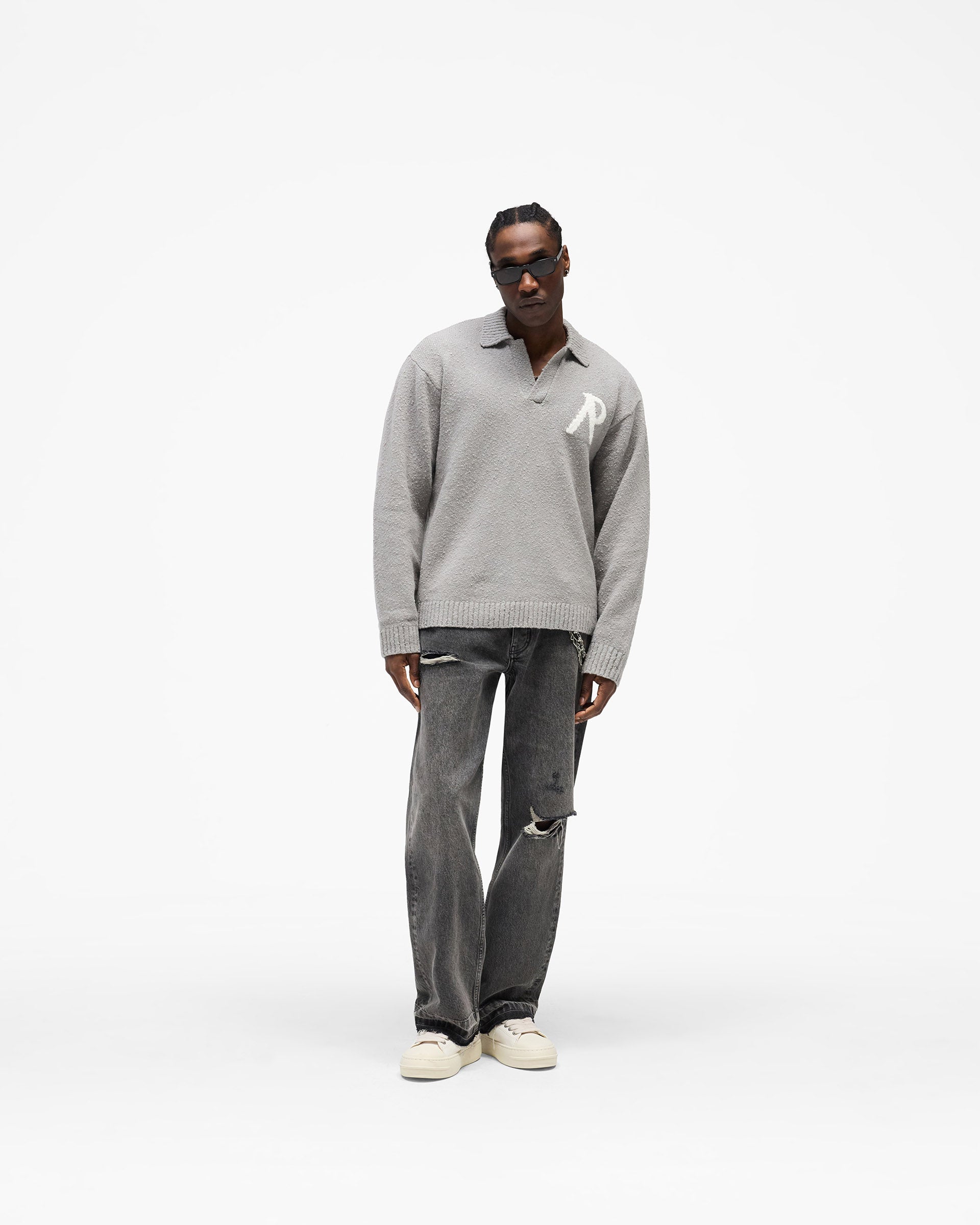 Knitted Boucle Polo - Grey