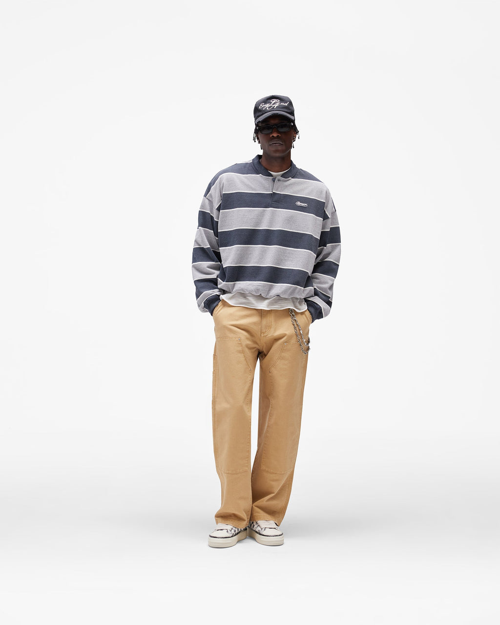 California Striped Henley Sweater - Jet Black Grey Marl