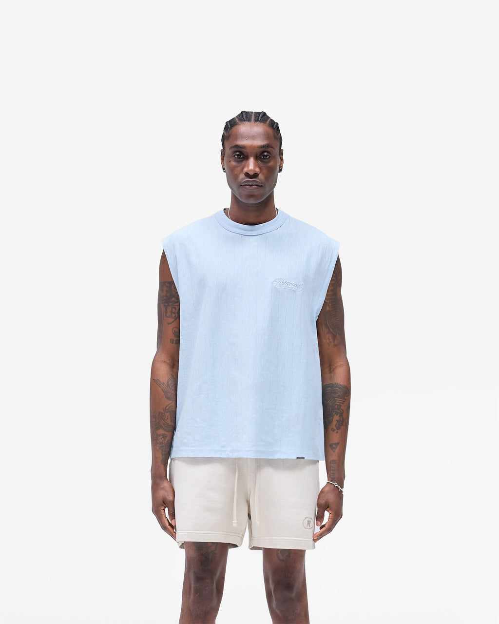 Slub Script Tank - Ice Blue