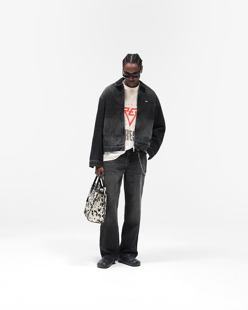 Collared Denim Jacket - Aged Black