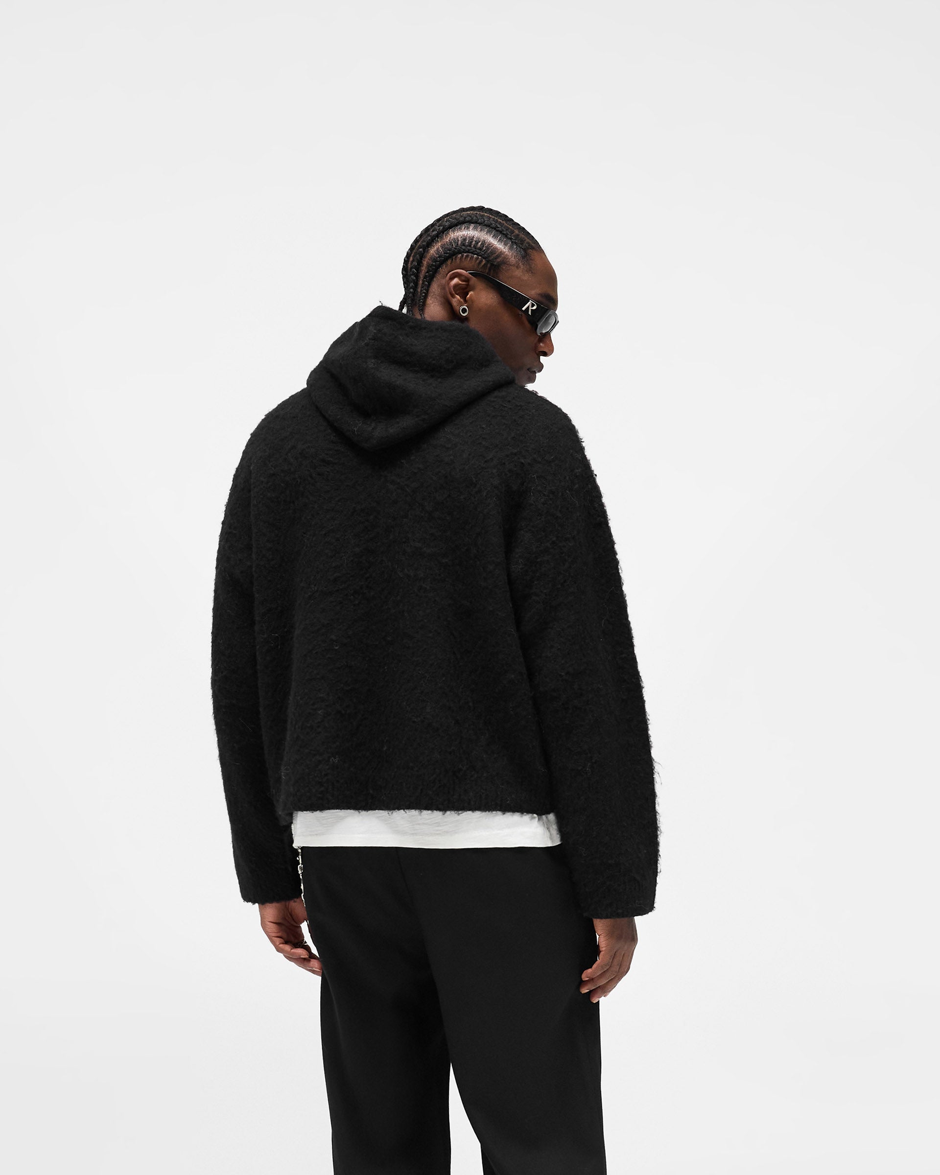 Textured Borg Hoodie - Jet Black