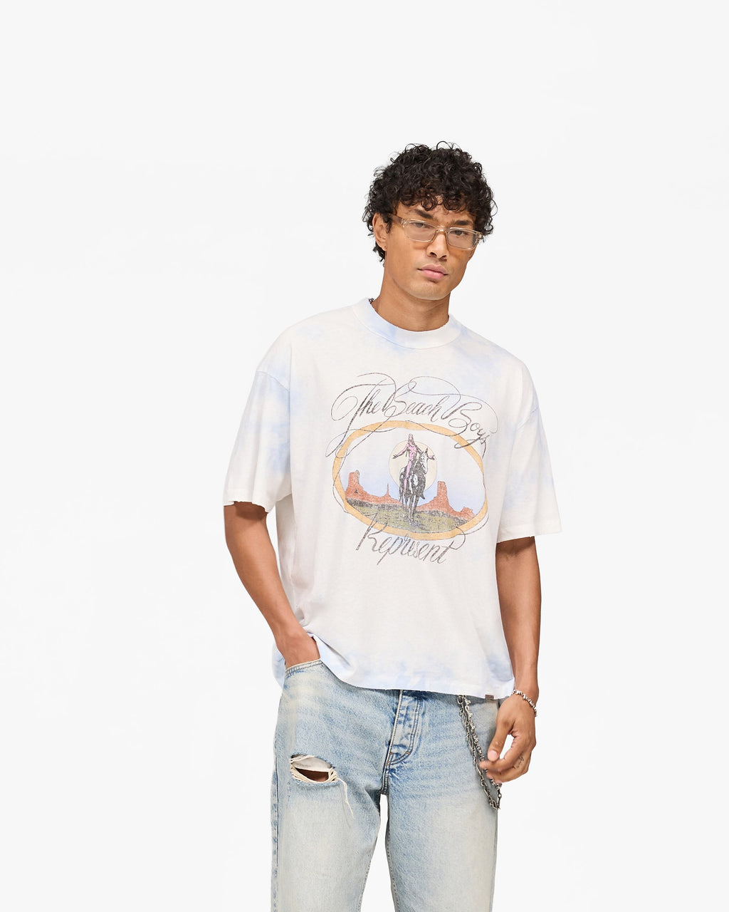 Represent x Beach Boys Script T-Shirt - Blue Tie Dye